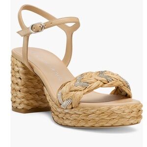 Stuart Weitzman Lana 80 Raffia Ankle Strap Platform Heels Size 9.5B